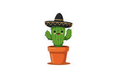 Cute cactus wearing a sombrero in a terracotta pot, flat vec Product Image 1