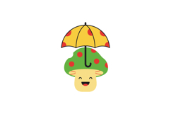 Happy mushroom character with a yellow polka-dot umbrella in Product Image 1