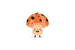 Cute smiling mushroom character with orange and black spotte Product Image 1