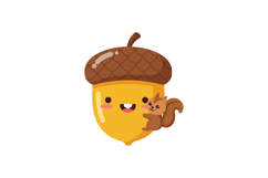 Cute smiling acorn with a playful squirrel in a flat and col Product Image 1