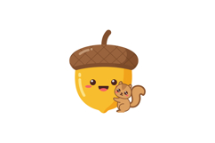 Cute squirrel hugging a smiling acorn in flat vector art sty Product Image 1
