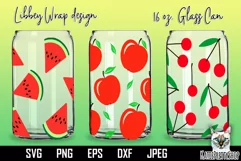 Fruits Full Wrap 16 Oz Libbey Glass Can SVG, Watermelon Product Image 1
