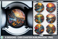 Bundle of six Rainbow Butterflies Car Coaster designs.