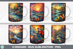Bundle of six Rainbow Butterflies Mug Wrap designs.