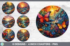 Bundle of six Rainbow Butterflies Round Coaster designs.