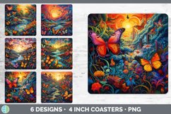 Bundle of six Rainbow Butterflies Square Coaster designs.