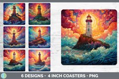 Bundle of six Rainbow Lighthouse Square Coaster designs.
