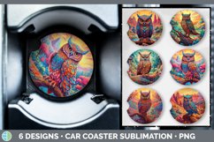 Bundle of six Rainbow Owls Car Coaster designs.