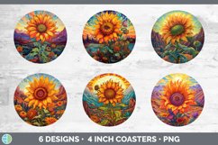 Bundle of six Rainbow Sunflowers Round Coaster designs.