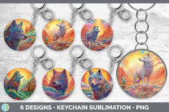 Bundle of six Rainbow Wolves Keychain designs.