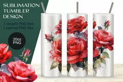Watercolor Red Roses bouquet Tumbler Sublimation PNG Product Image 1