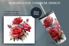 Watercolor Red Roses bouquet Tumbler Sublimation PNG Product Image 2