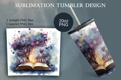 Watercolor Magic book, WRAP tumbler sublimation PNG Product Image 1