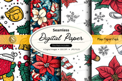 Seamless digital paper - christmas poinsettia pack digital p Product Image 1