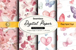 Seamless digital paper - floral hearts and butterflies digit Product Image 1