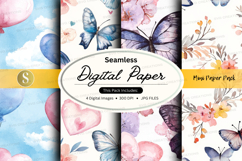 Seamless digital paper - floral and butterfly pattern Product Image 1