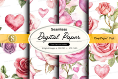 Seamless digital paper with roses and hearts Product Image 1