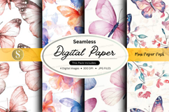 Seamless digital paper - butterfly and floral pattern Product Image 1