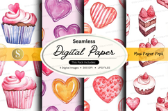 Seamless digital paper - cupcake and heart pattern digital p Product Image 1