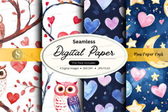 Seamless digital paper - owl and hearts Product Image 1