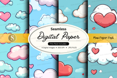 Seamless digital paper - hearts and clouds Product Image 1
