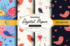Seamless digital paper - bird and heart patterns Product Image 1