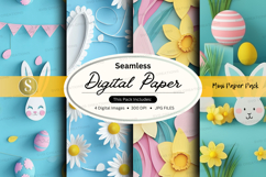 Seamless digital paper - easter bunny and flowers Product Image 1
