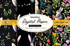Seamless digital paper - bunny and floral theme digital pape Product Image 1