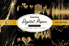 Golden hearts on black background seamless pattern Product Image 1