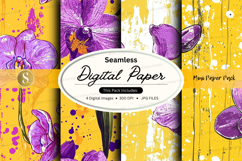 Seamless digital paper - purple orchids on yellow background Product Image 1