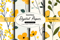 Seamless digital paper - mustard flowers digital paper pack Product Image 1