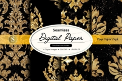 Elegant gold damask pattern on black background Product Image 1