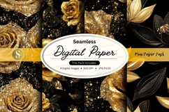 Golden roses on black background seamless pattern Product Image 1