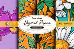 Seamless digital paper - sunflower and daisy pattern Product Image 1