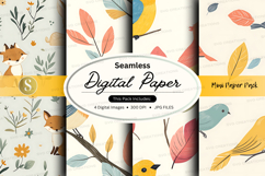 Seamless digital paper - fall leaves and forest animals Product Image 1