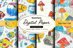 Seamless digital paper - mushroom &amp; fish theme Product Image 1