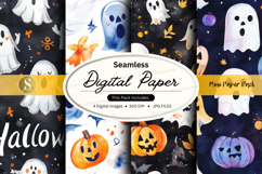 Halloween ghosts and pumpkins digital paper Product Image 1
