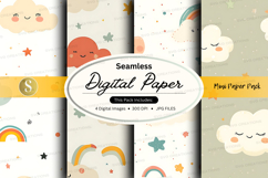 Seamless digital paper - cute clouds and rainbows digital pa Product Image 1