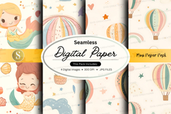 Whimsical mermaid and hot air balloon digital paper Product Image 1