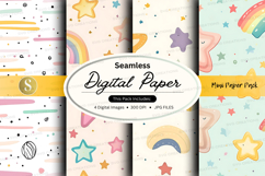 Seamless digital paper - pastel rainbow and stars Product Image 1