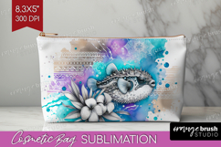 Puffer Fish Floral Cosmetic Bag Tropical Makeup Bag PNG Product Image 1