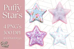 Cute Puffy Star Clipart PNG, 3D Glossy Pastel Stars Clip Art Product Image 1