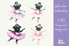 4 Pug Ballerina Mid-pirouette Pink Ballet Coquette Clipart Product Image 1