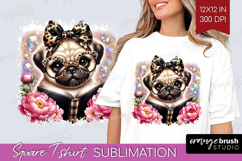 Pug Dog Reading Square Tshirt Background Book Lover PNG Product Image 1