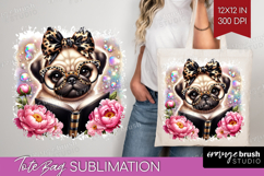 Pug Dog Reading Tote Bag Book Lover Tote Bag PNG Sublimation Product Image 1