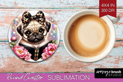 Pug Dog Reading Round Coaster Book Lover Coaster PNG Product Image 1