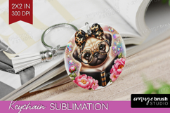 Pug Dog Reading Keychain PNG Book Lover Keychain Sublimation Product Image 1