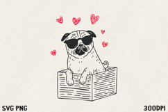 Cool Pug in a Box SVG PNG | Funny Dog Valentine Illustration Product Image 1