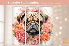 Pug Tumbler Wrap  Dog Tumbler Pug Sublimation Design Png 