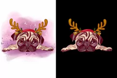 Christmas pug with horns sublimation - dog clipart Product Image 2